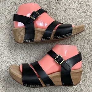 Women's DANSKO Black Leather LINDSAY Ankle Strap PLATFORM Comfort SANDALS 38
